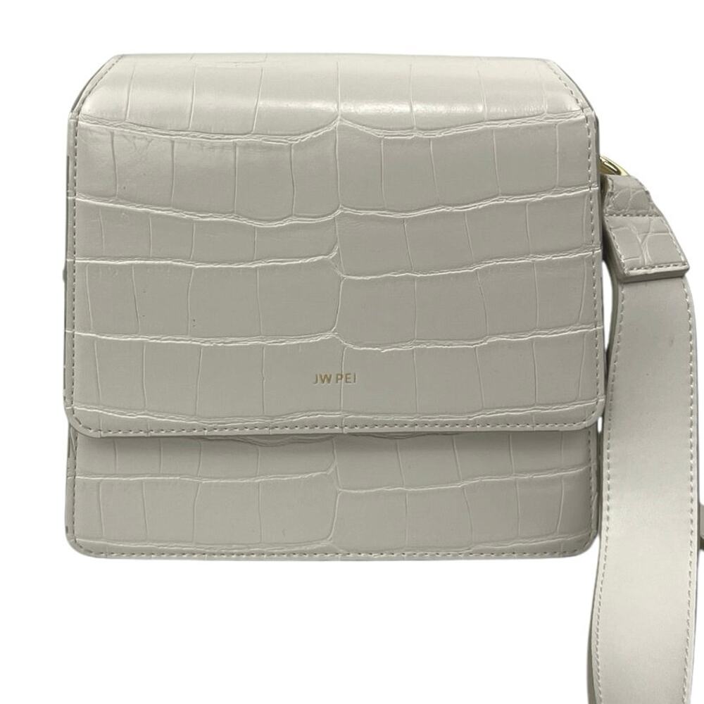 JW Pei Women's White Leather Croc Snap The Fae Crossbody Handbag One Size